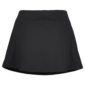 Achterzijde van de zwarte Babolat Play Skirt met effen uitlopende rok en tailleband