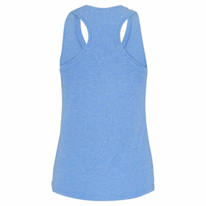 Achterzijde van de lichtblauwe Babolat Play Tank Top W met gemeleerde racerback