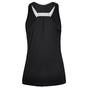 Achterzijde van de zwarte Babolat Play Tank Top W met witte racerback-bandjes