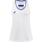 Witte Babolat Play Tank Top voor dames met blauwe V-hals en blauw Babolat-logo