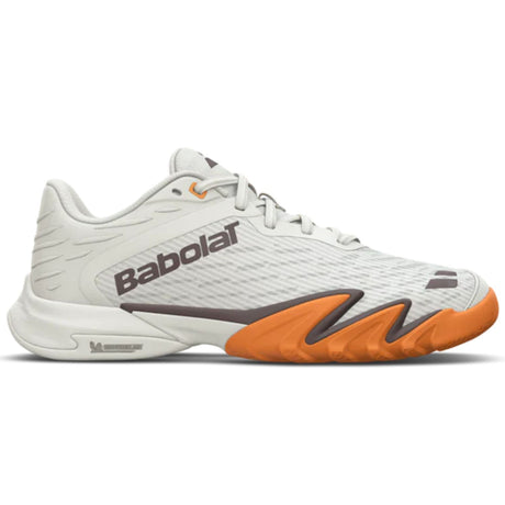 Babolat Premura 3 in beige met oranje hiel, zijaanzicht buitenkant