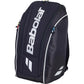 Zijaanzicht van de zwarte Babolat Racketbag RH Perf met wit logo en witte bies.