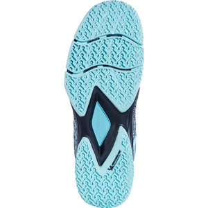 Zool van de Babolat Sensa Women met turquoise visgraatprofiel en donker middenstuk