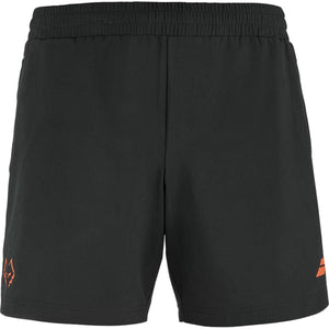 Zwarte Babolat Short Lebron 2026 met oranje stierkop en oranje logo op de pijpen