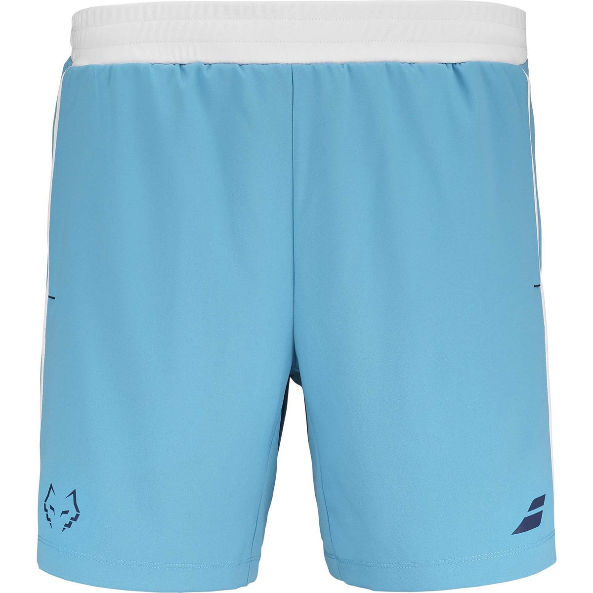 Lichtblauwe Babolat Short Lebron met witte tailleband en stierkop op de pijp