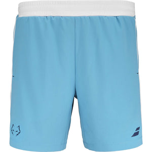 Lichtblauwe Babolat Short Lebron met witte tailleband en stierkop op de pijp