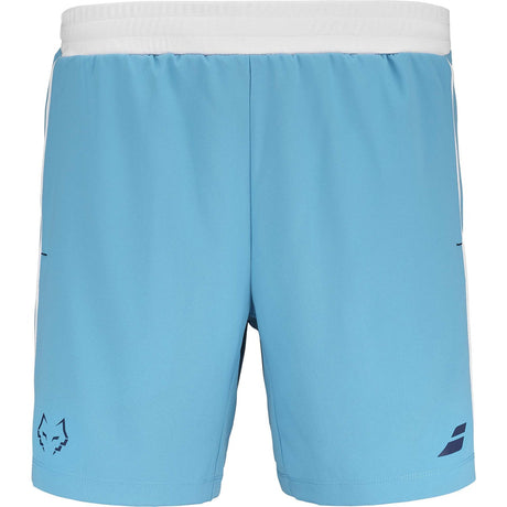 Lichtblauwe Babolat Short Lebron met witte tailleband en stierkop op de pijp