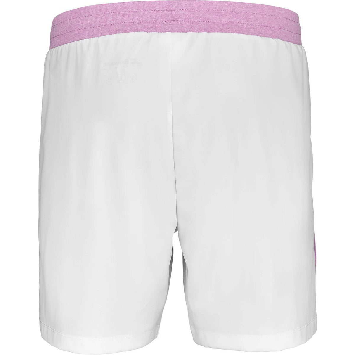 Achterzijde van de witte Babolat Short Lebron met lila elastische tailleband