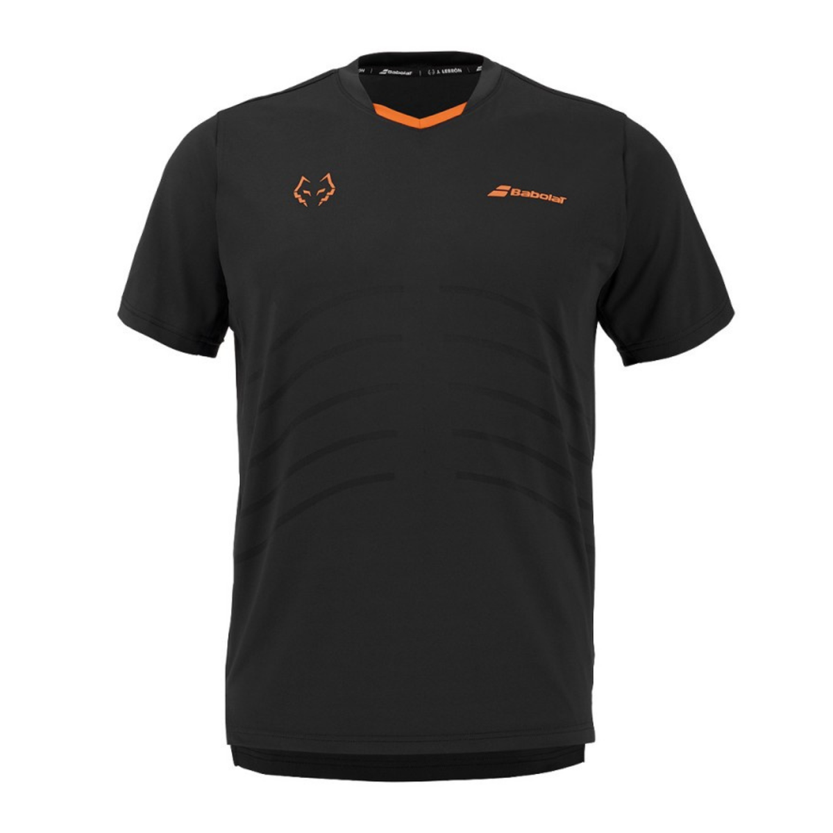 Babolat Replica T-shirt voor heren in zwart met oranje accenten, vooraanzicht