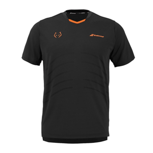 Babolat Replica T-shirt voor heren in zwart met oranje accenten, vooraanzicht