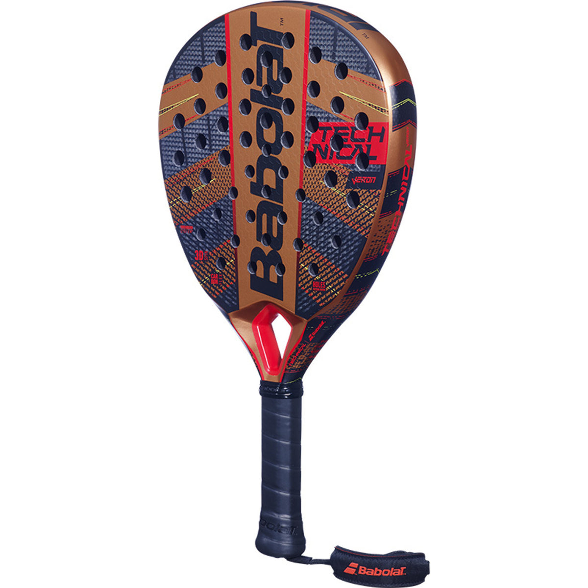 Babolat Technical Veron 2024 Padelracket, sned framifrån, diamantformad med handledsrem