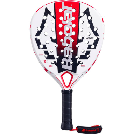 Babolat Technical Veron Juan Lebron 2025 padelracket in wit met rode baan, vooraanzicht