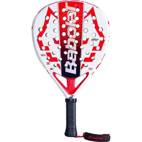 Babolat Technical Viper Lebron 25 padelracket in wit met rode vlammen, vooraanzicht