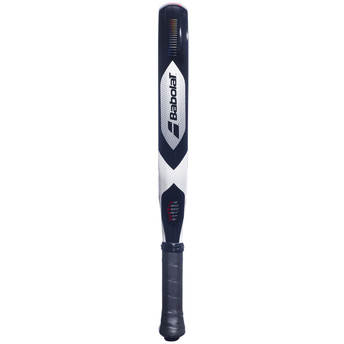 Zijaanzicht van het Babolat Technical Viper Soft 3.0 over de volle lengte met witte rand