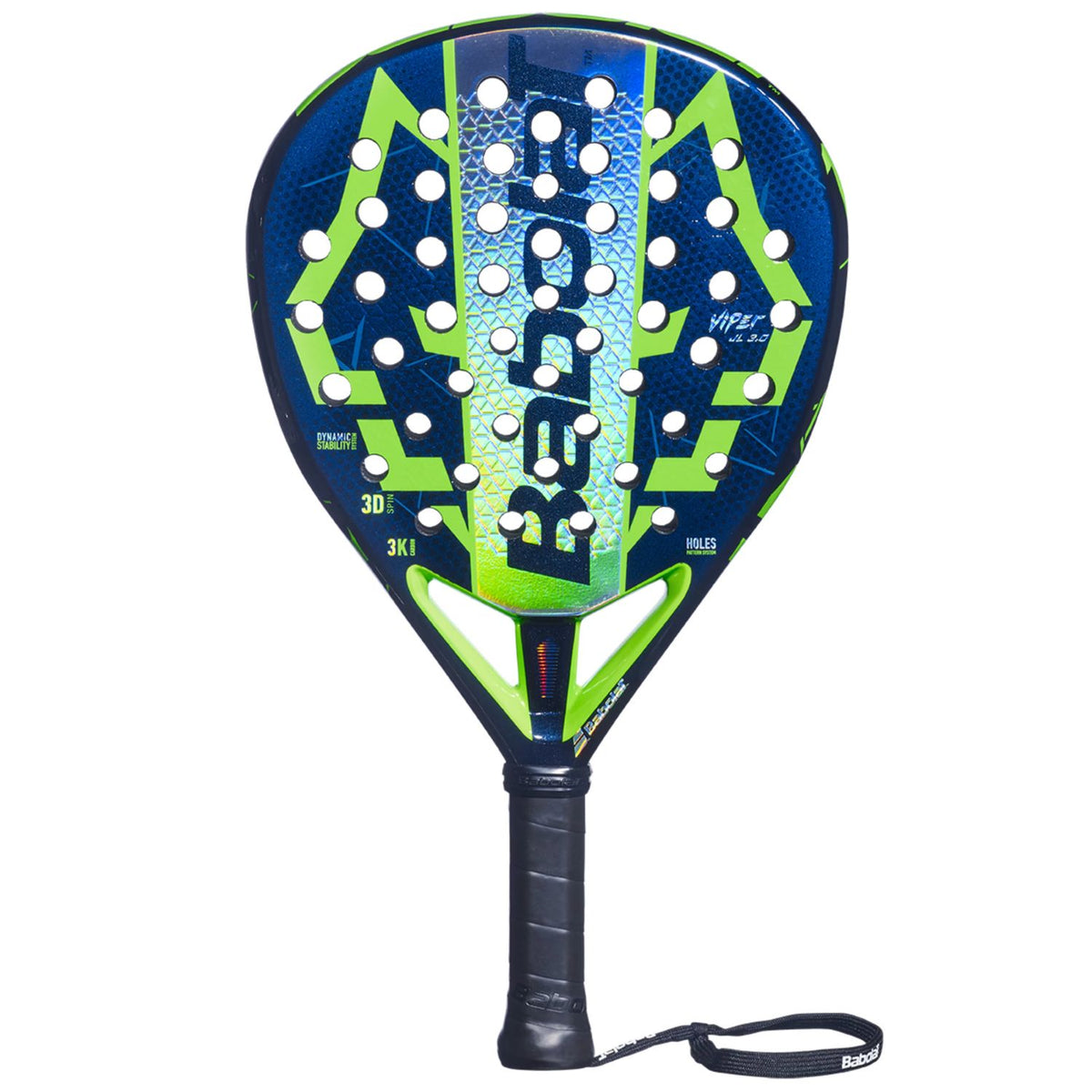 Babolat Viper Juan Lebron 3.0 FW padelracket in donkerblauw met groen, vooraanzicht