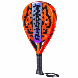 Babolat Viper Soft Juan Lebron 3.0 schuin vooraanzicht, diamantvorm in oranje en paars