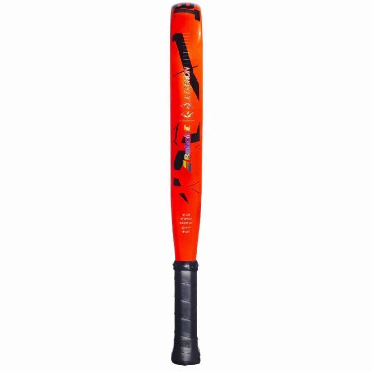 Zijaanzicht van het Babolat Viper Soft Juan Lebron 3.0 over de volle lengte in oranje