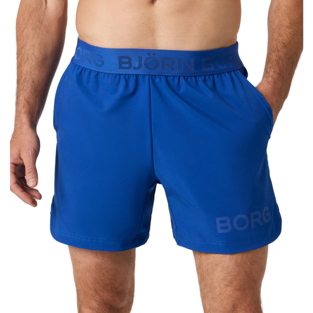 Bjorn Borg 6 inch short voor heren in kobaltblauw, vooraanzicht op model