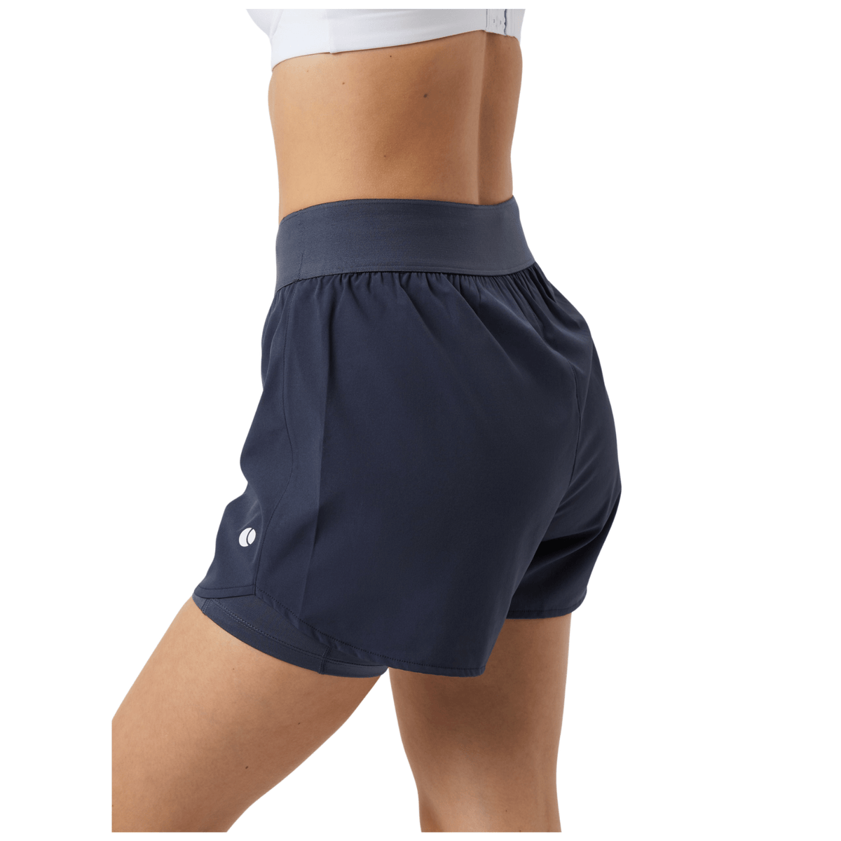 Zijaanzicht van de grijsblauwe Bjorn Borg Ace 2-in-1 short met binnenshort