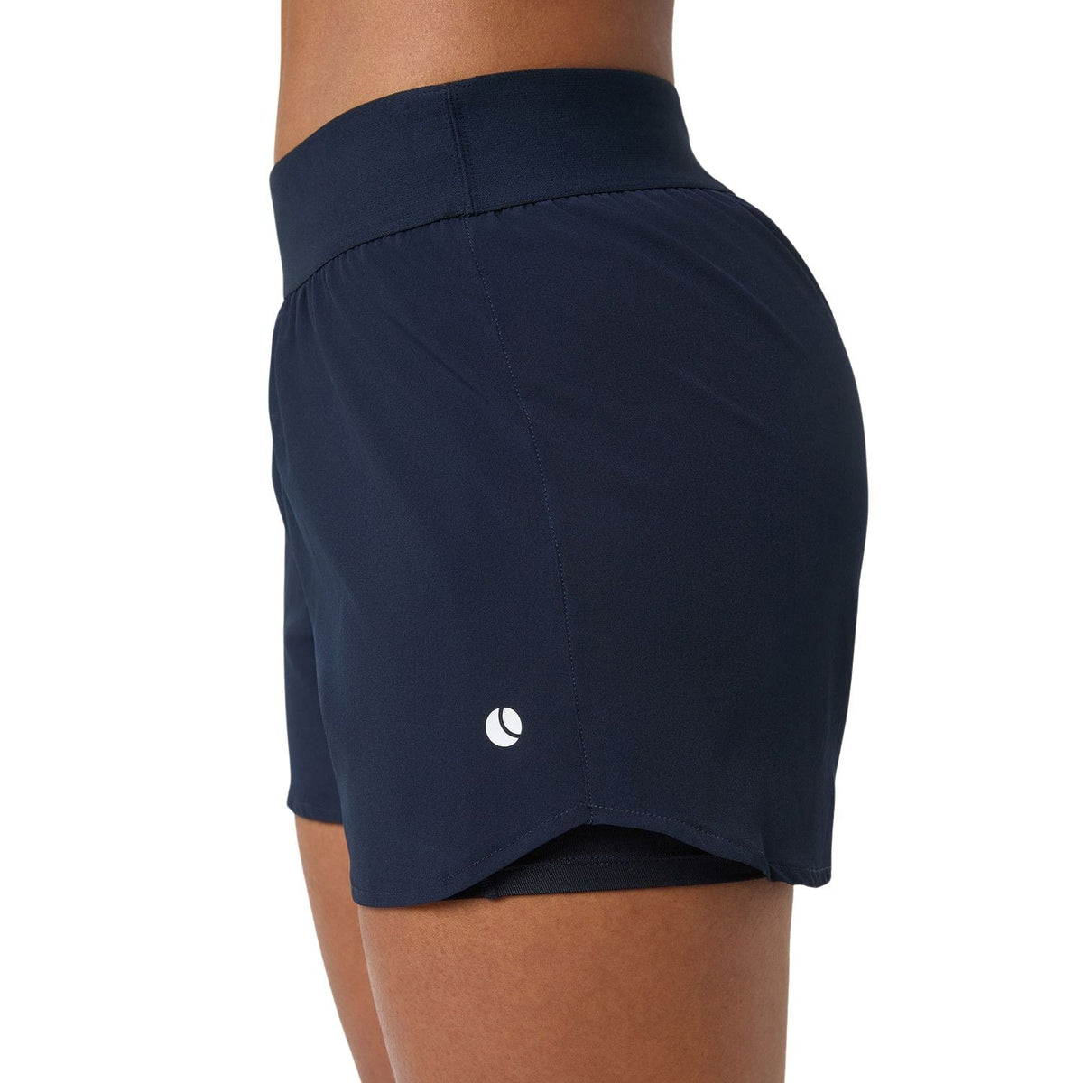 Zijaanzicht van de marineblauwe Bjorn Borg Ace 2-in-1 short met logo
