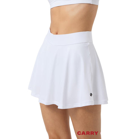 Zijaanzicht van de witte Bjorn Borg Ace jerseyrok met wijde plooival op model