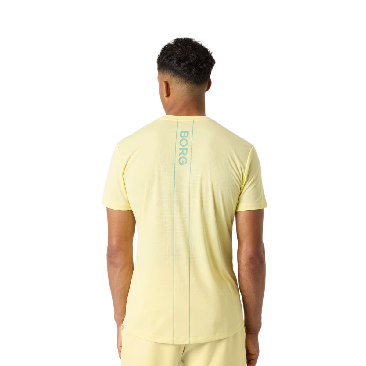 Achterzijde van het gele Bjorn Borg Ace Light T-shirt met BORG-print