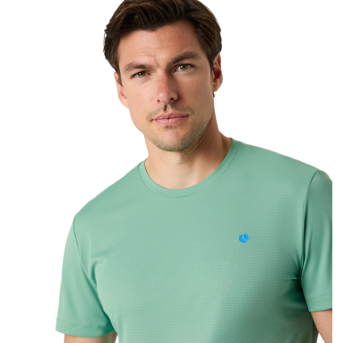 Detail van de ronde hals van het mintgroene Bjorn Borg Ace Light T-shirt