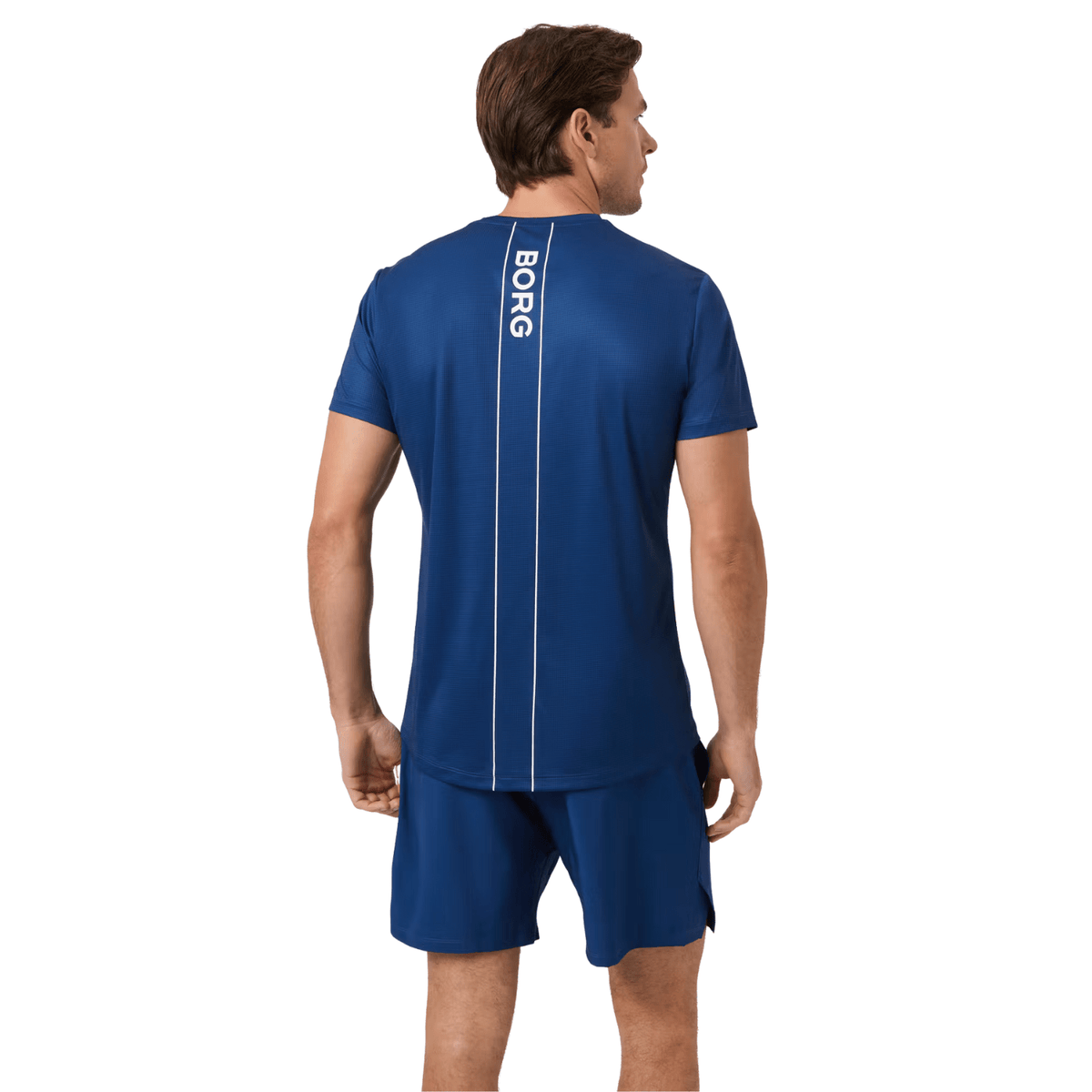 Achterzijde van het denimblauwe Ace Light T-shirt met BORG-print