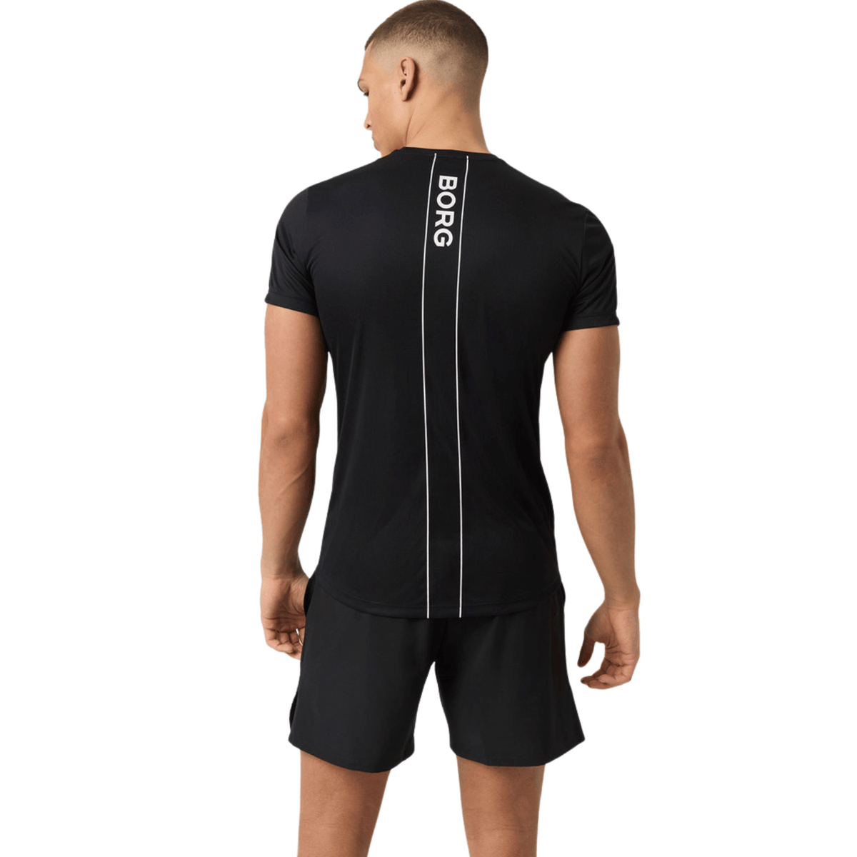 Achterzijde van het zwarte Ace Light T-shirt met BORG-print op de rug