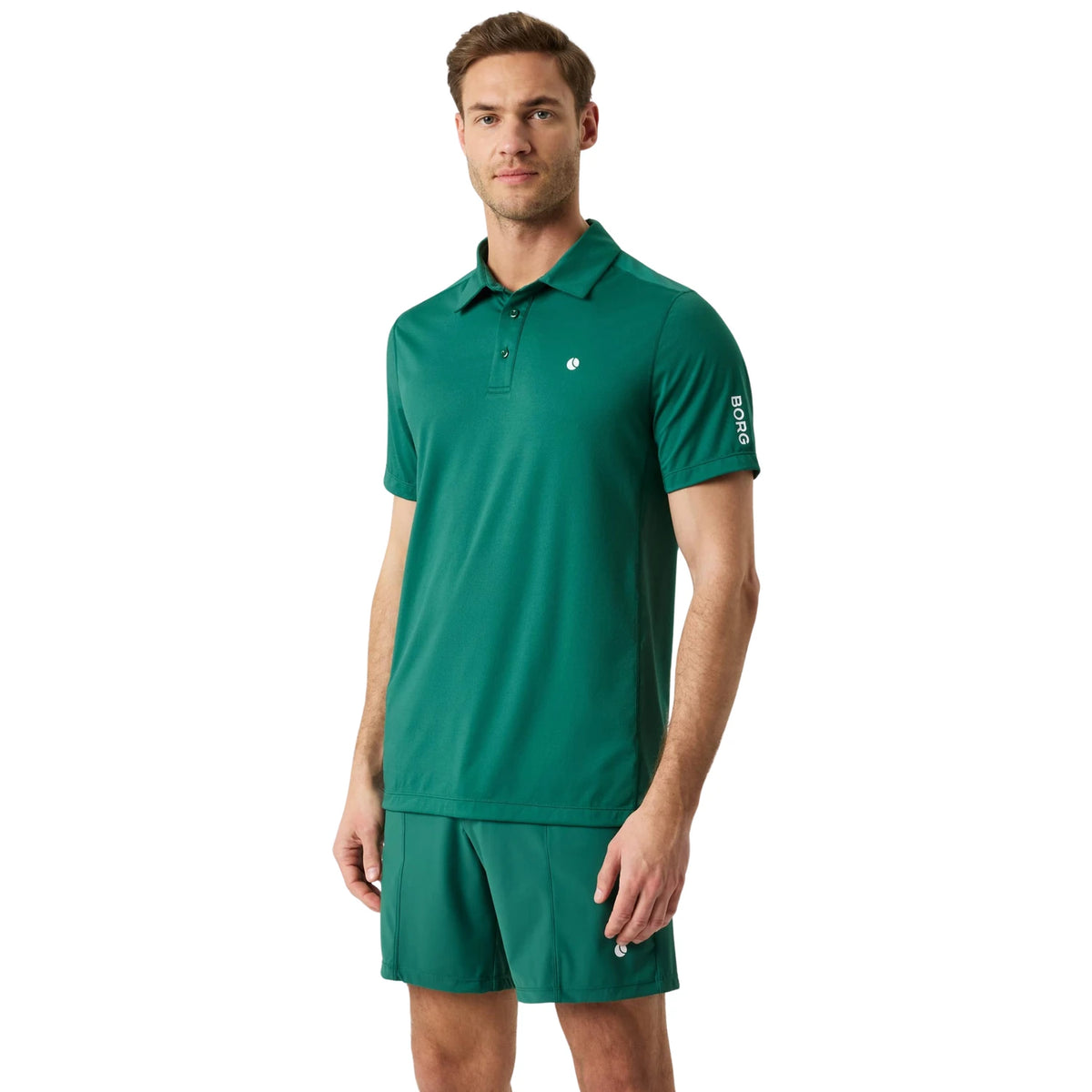 Björn Borg Ace Mesh Panel Polo Shirt Posy Green - op model