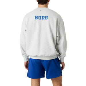 Achterzijde van het lichtgrijze Bjorn Borg Ace sweatshirt met blauwe BORG-opdruk