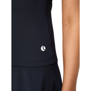Detail van het logo op de zoom van de donkerblauwe Bjorn Borg Ace tanktop