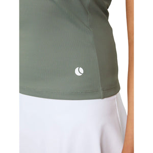 Detail van de zoom en het logo van de saliegroene Bjorn Borg Ace tanktop