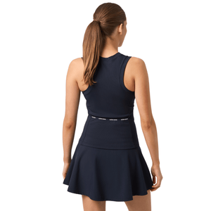 Achterzijde van de marineblauwe Bjorn Borg Ace tanktop met logoband in de taille