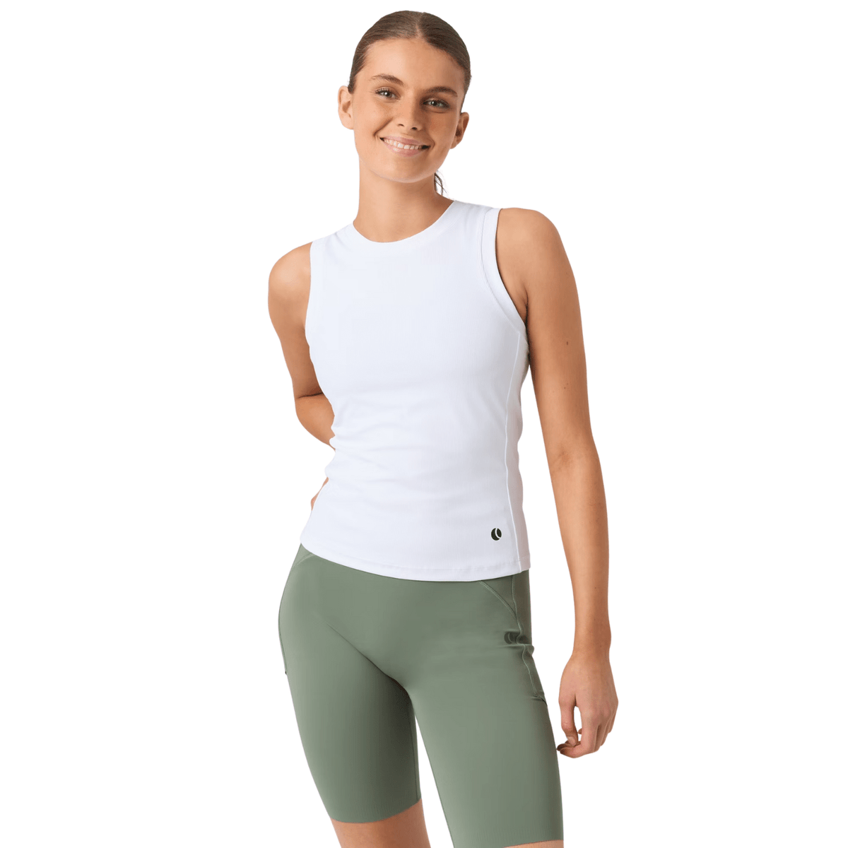 Bjorn Borg Ace geribbelde tanktop voor dames in wit, gedragen vooraanzicht
