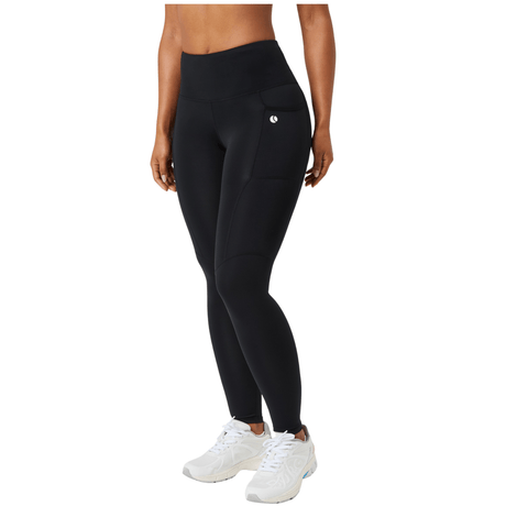 Vooraanzicht van de zwarte Bjorn Borg Ace legging met hoge taille en zijzak op model
