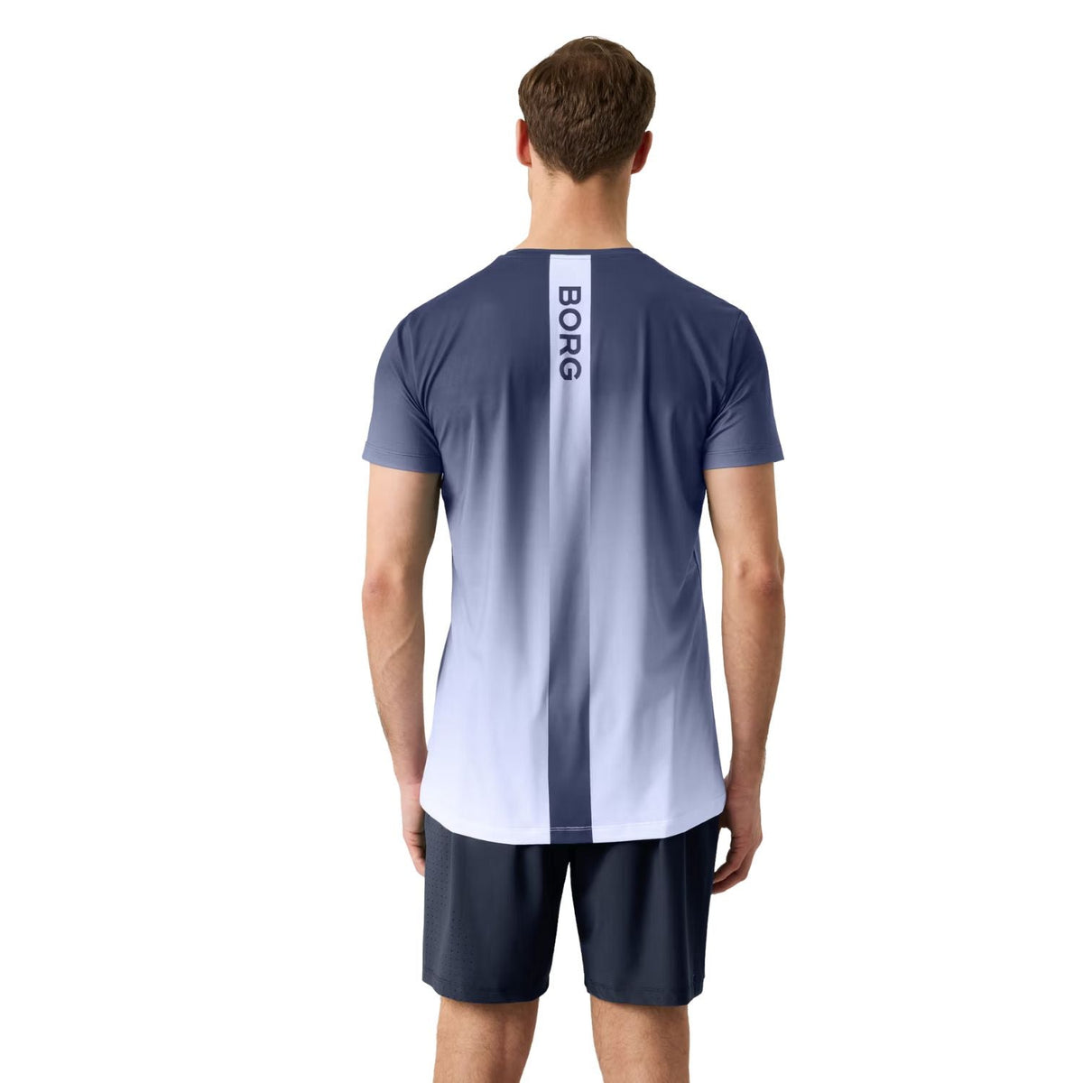 Achterzijde van het Ace T-shirt met grijsblauw kleurverloop en BORG-print