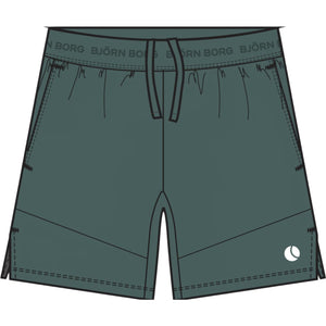 Technische tekening van de Bjorn Borg Ace Pro short met taillekoord en logoband in grijs