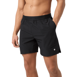 Vooraanzicht van de zwarte Bjorn Borg Ace Pro short met wit logo op de rechterpijp