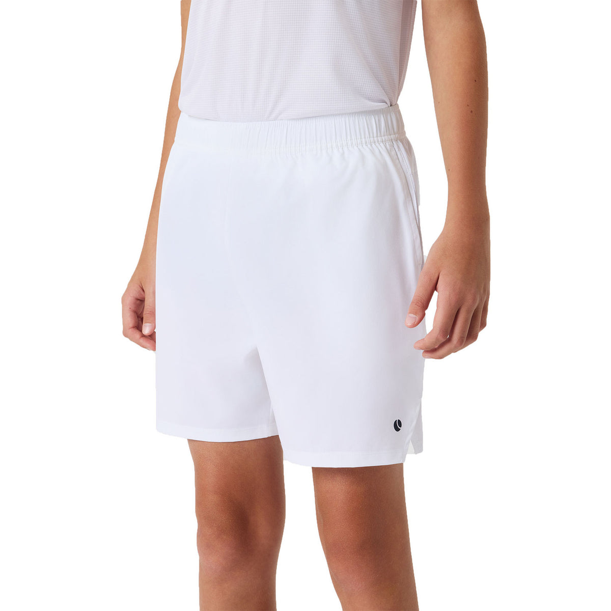 Vooraanzicht van de witte Bjorn Borg Ace Racquet junior short met elastische taille