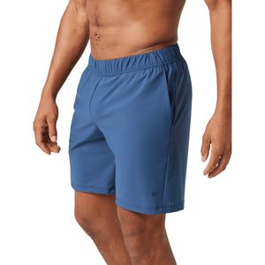 Bjorn Borg Ace sportshort voor heren in staalblauw, zijaanzicht met steekzak