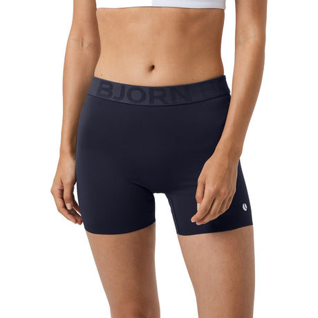 Vooraanzicht van de donkerblauwe Bjorn Borg Ace stretchshort met logo-tailleband