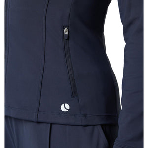 Detail van de rits en het witte logo op het donkerblauwe Bjorn Borg Ace trainingsjack