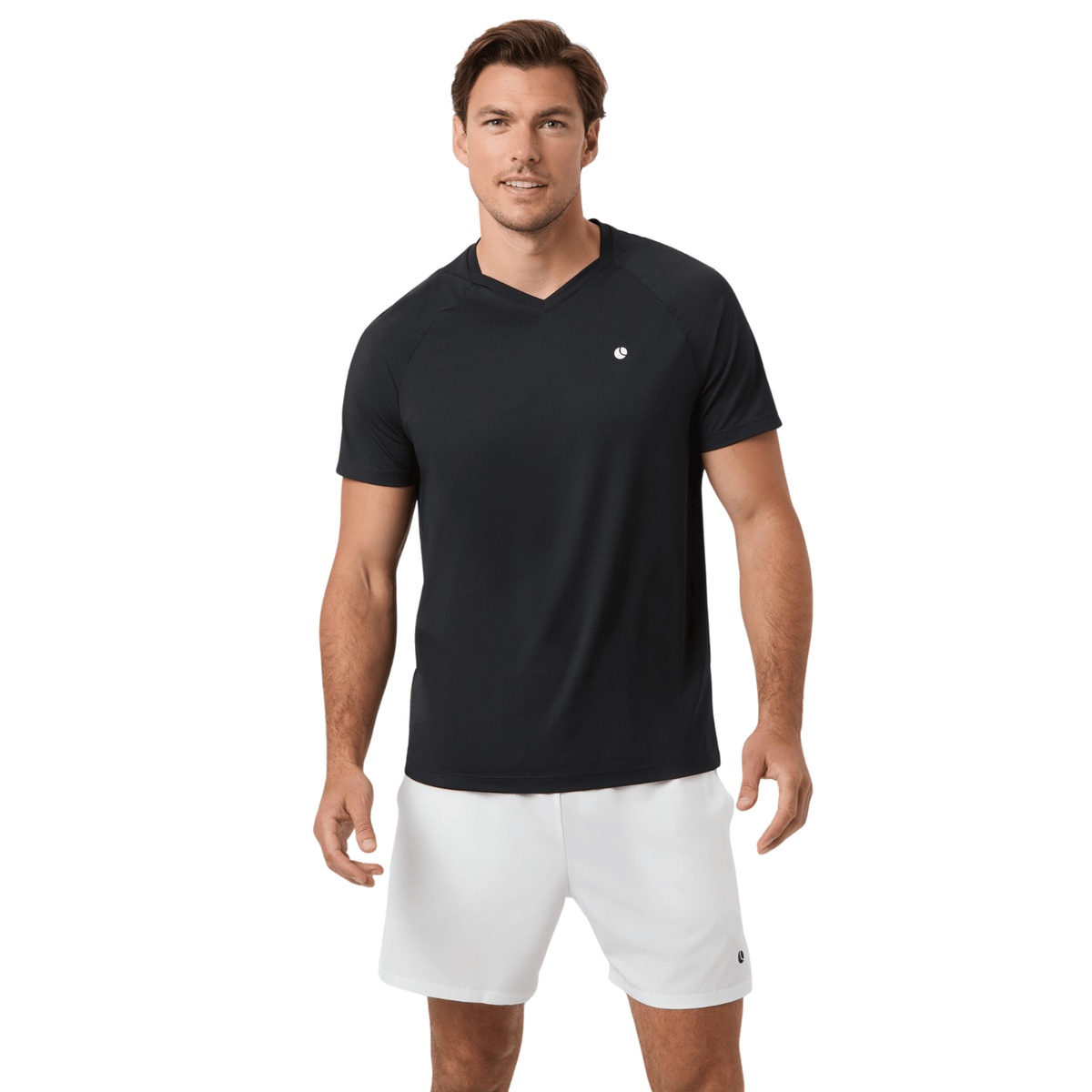 Bjorn Borg Ace V-hals T-shirt voor heren in zwart, gedragen vooraanzicht