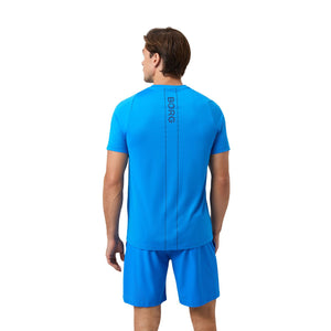 Achterzijde van het helderblauwe Ace V-hals T-shirt met BORG-print op de rug