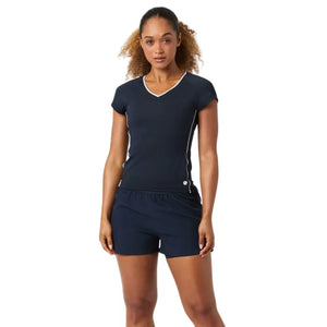 Bjorn Borg Ace V-hals T-shirt voor dames in marineblauw, gedragen vooraanzicht