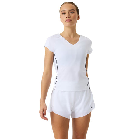 Bjorn Borg Ace V-hals T-shirt voor dames in wit, gedragen vooraanzicht
