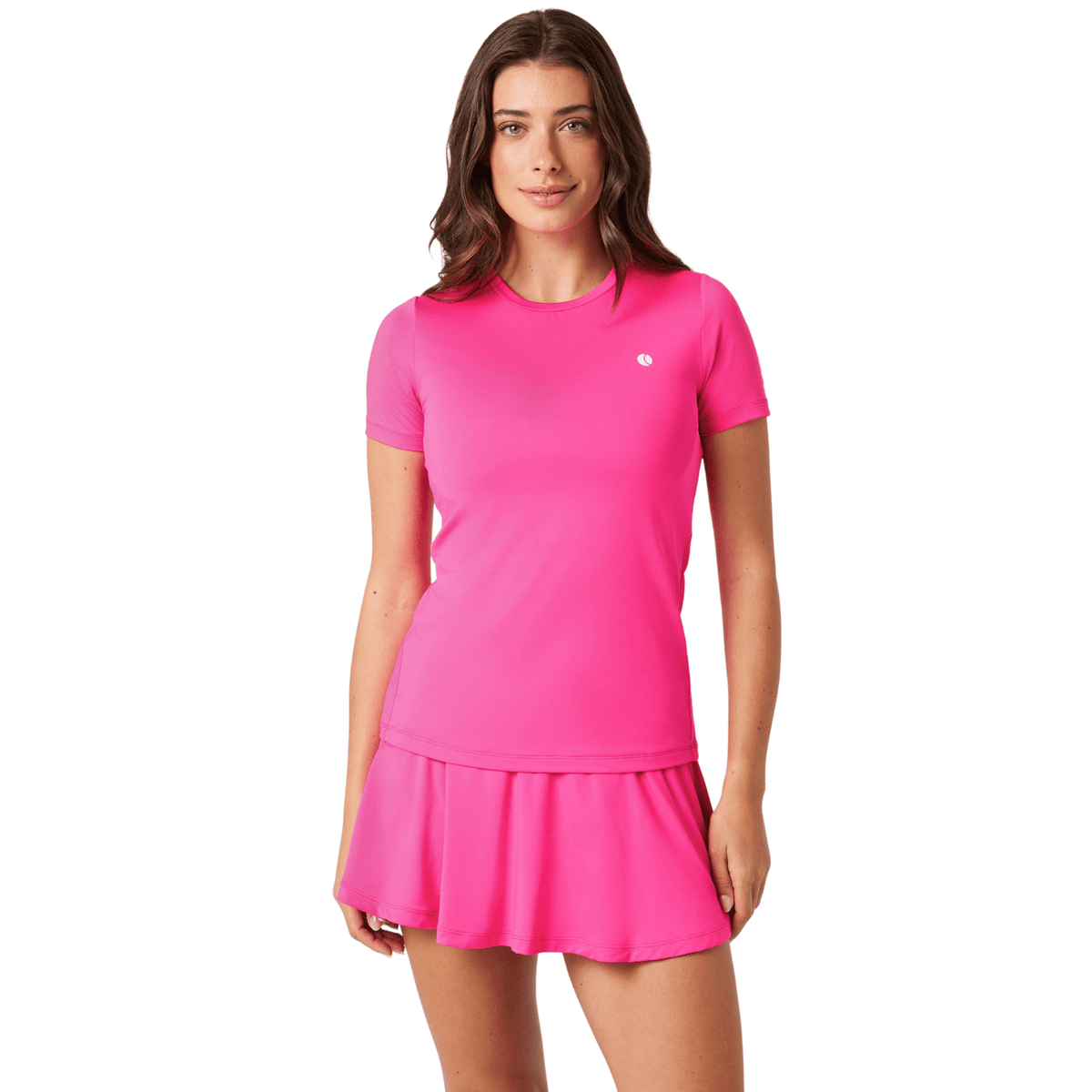 Bjorn Borg Ace slim fit T-shirt voor dames in felroze, gedragen vooraanzicht