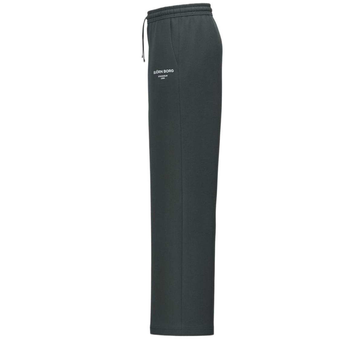 Vooraanzicht van de donkergrijze Bjorn Borg Essential joggingbroek met logo op de heup