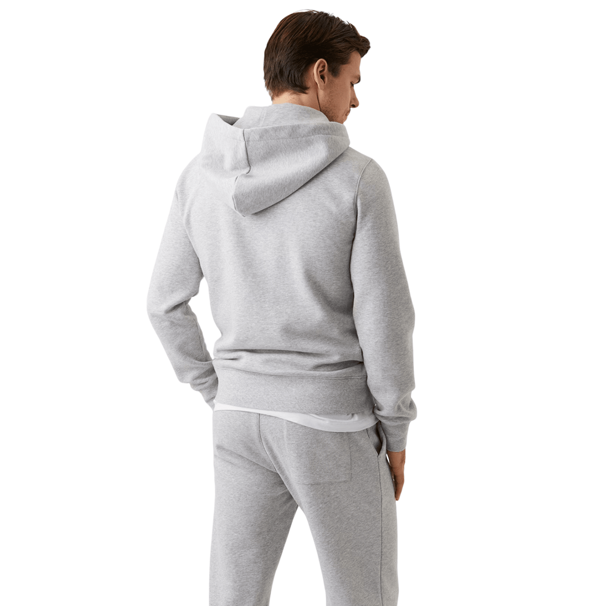 Achteraanzicht van de grijs gemeleerde Bjorn Borg Centre Hoodie met capuchon en koord